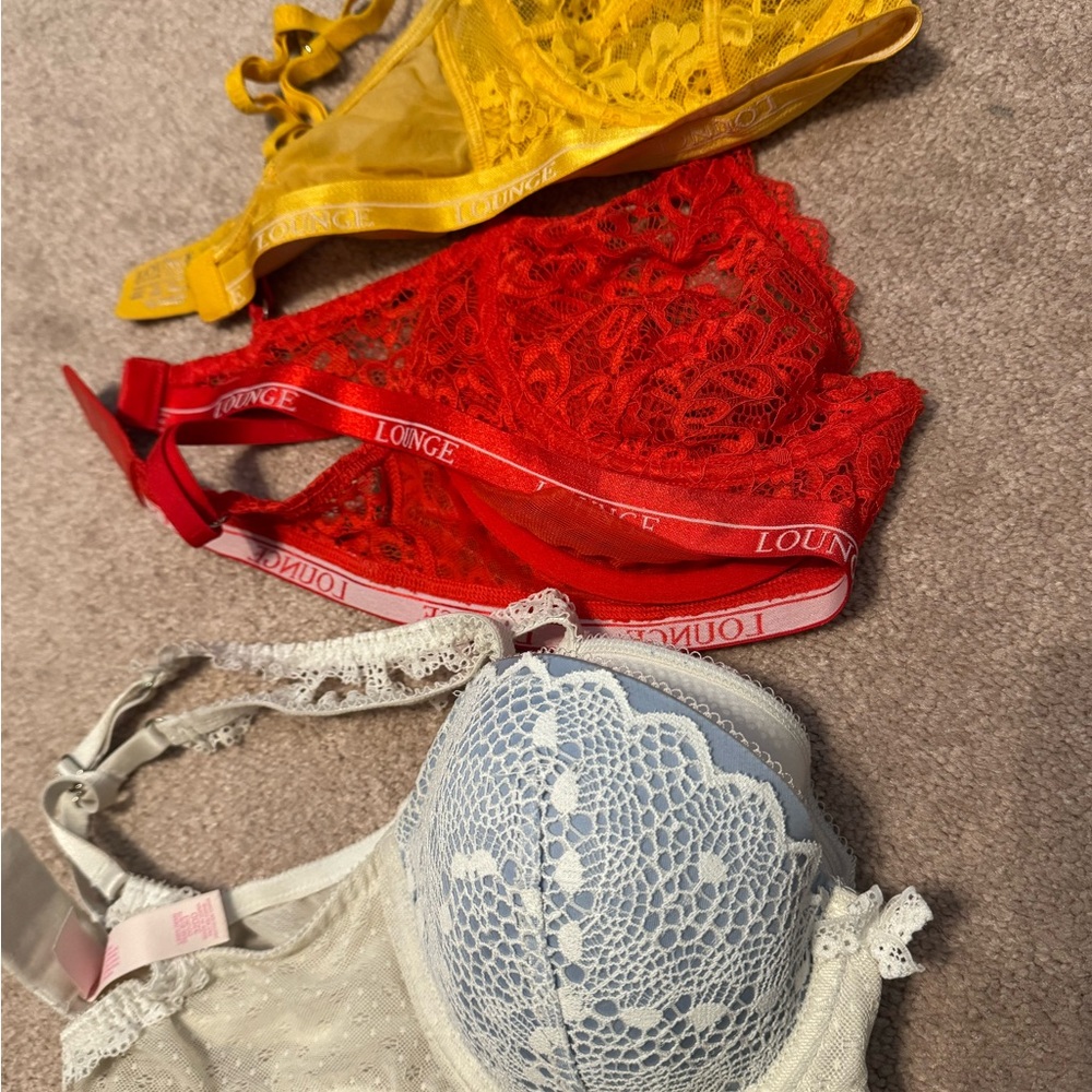 Lounge Lace Bralette Set/Victoria secret white bra - Red, Yellow